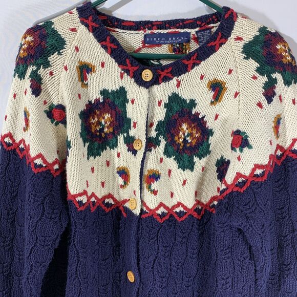 Birch Bros Vintage Hand Knitted Cardigan Sweater Womens Size Medium - Picture 3 of 7
